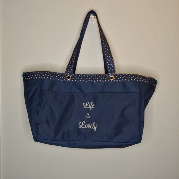 Thirty One Navy Dancing Dot Life is Lovely Soft Utility Tote bag NWT - Picture 10 of 14